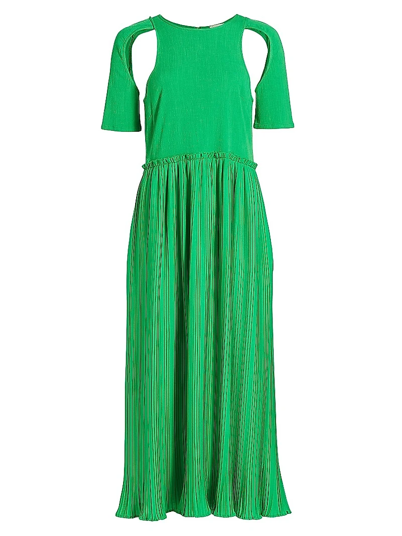 Adina Pleated Shoulder Cut Out Midi-Dress