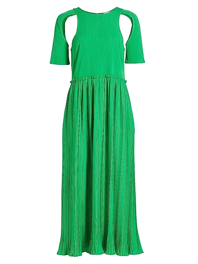 Adina Pleated Shoulder Cut Out Midi-Dress