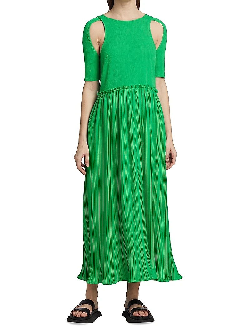 Adina Pleated Shoulder Cut Out Midi-Dress