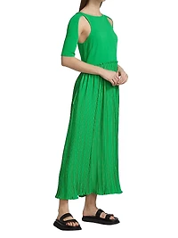 Adina Pleated Shoulder Cut Out Midi-Dress