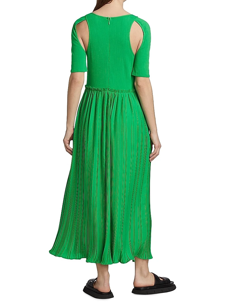 Adina Pleated Shoulder Cut Out Midi-Dress