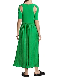 Adina Pleated Shoulder Cut Out Midi-Dress