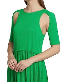 Adina Pleated Shoulder Cut Out Midi-Dress