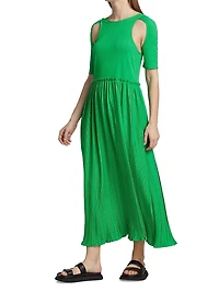 Adina Pleated Shoulder Cut Out Midi-Dress