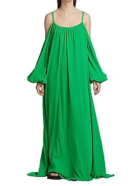 Paloma Exposed-Shoulder & Puff-Sleeve Maxi Dress