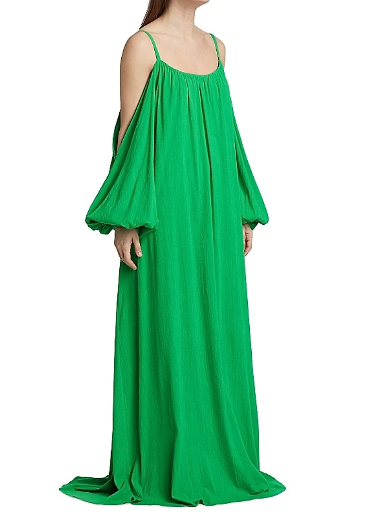 Paloma Exposed-Shoulder & Puff-Sleeve Maxi Dress