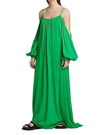 Paloma Exposed-Shoulder & Puff-Sleeve Maxi Dress