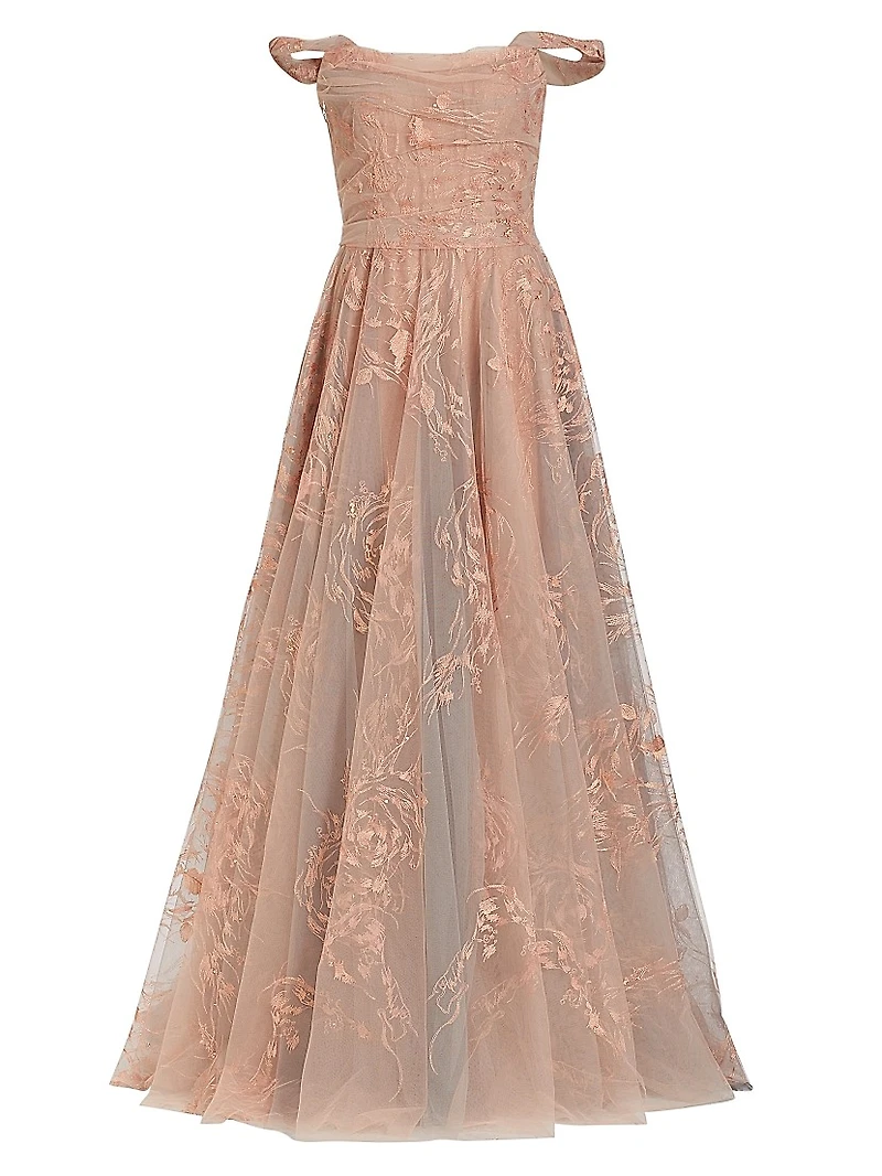 Embroidered A-Line Gown