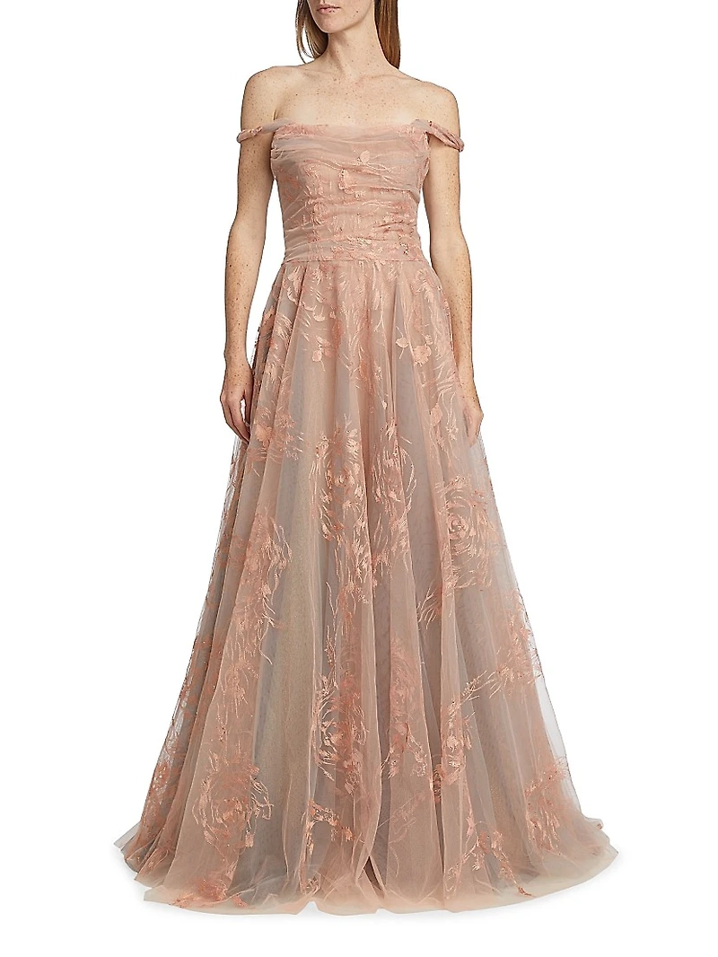 Embroidered A-Line Gown