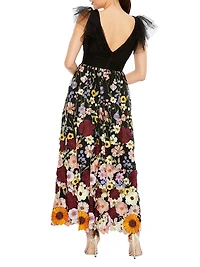 Embroidered Floral Tulle Midi-Dress