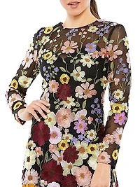 Long-Sleeve Embroidered Floral Minidress