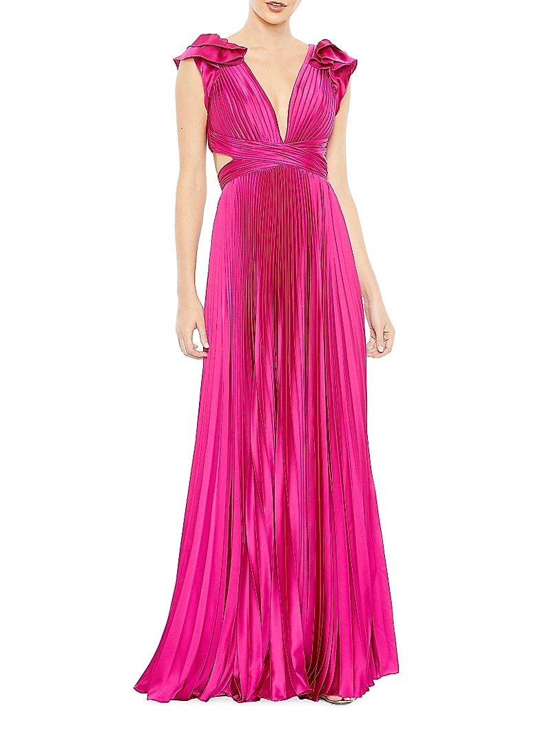 Ieena Pleated Lace-Up Satin Gown
