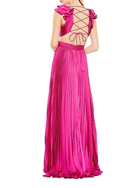 Ieena Pleated Lace-Up Satin Gown
