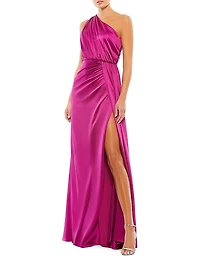 Gathered Satin One-Shoulder Gown