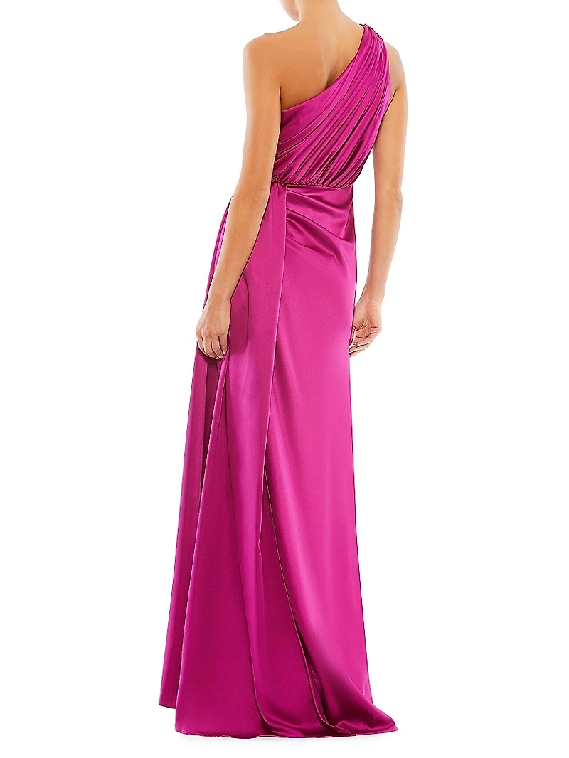 Gathered Satin One-Shoulder Gown