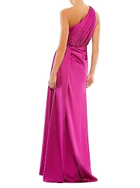 Gathered Satin One-Shoulder Gown