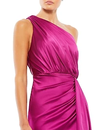 Gathered Satin One-Shoulder Gown