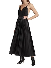 Maggiore Faux Leather Pleated Midi-Dress