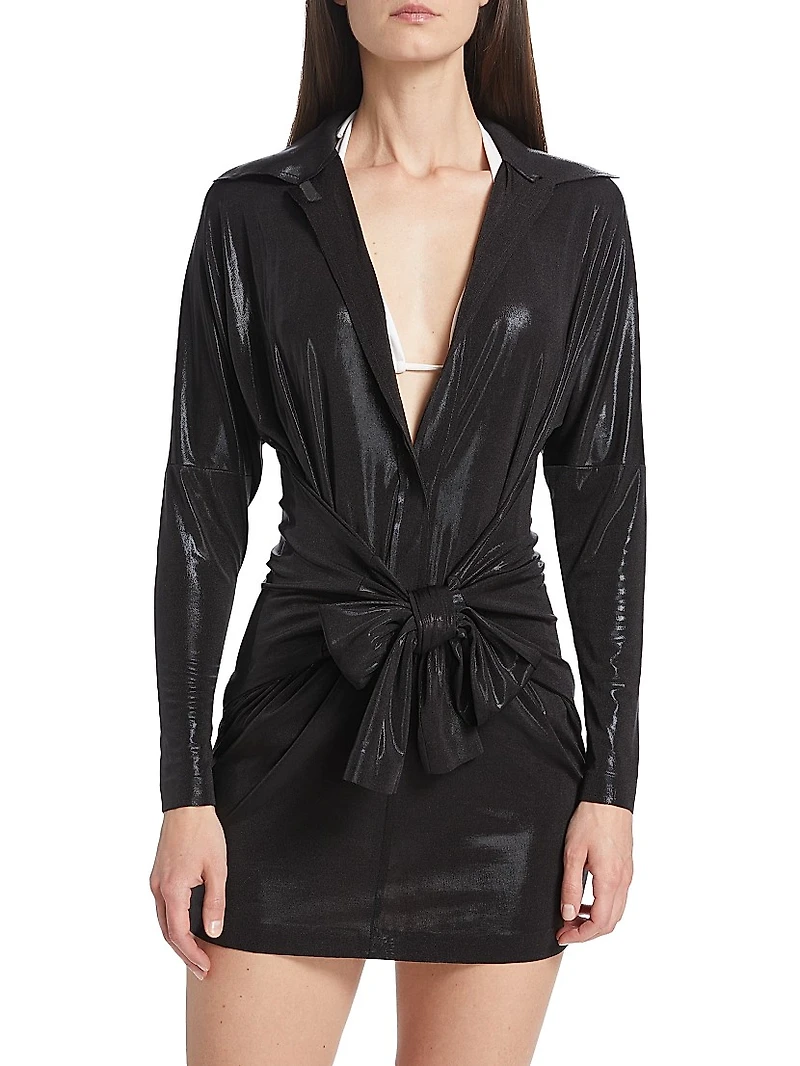 Tie-Front Mini Shirtdress
