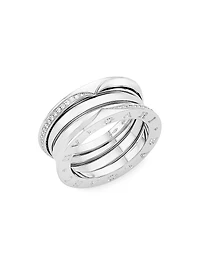 B.Zero1 18K White Gold & Diamond Three-Band Ring