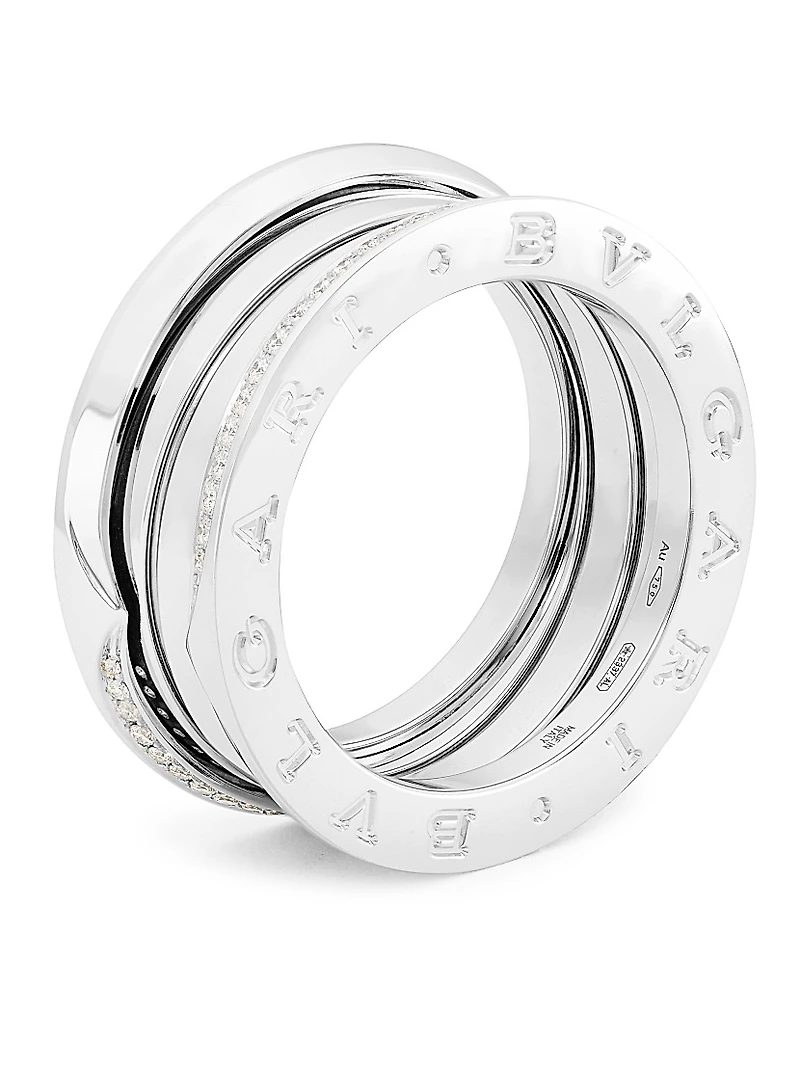 B.Zero1 18K White Gold & Diamond Three-Band Ring
