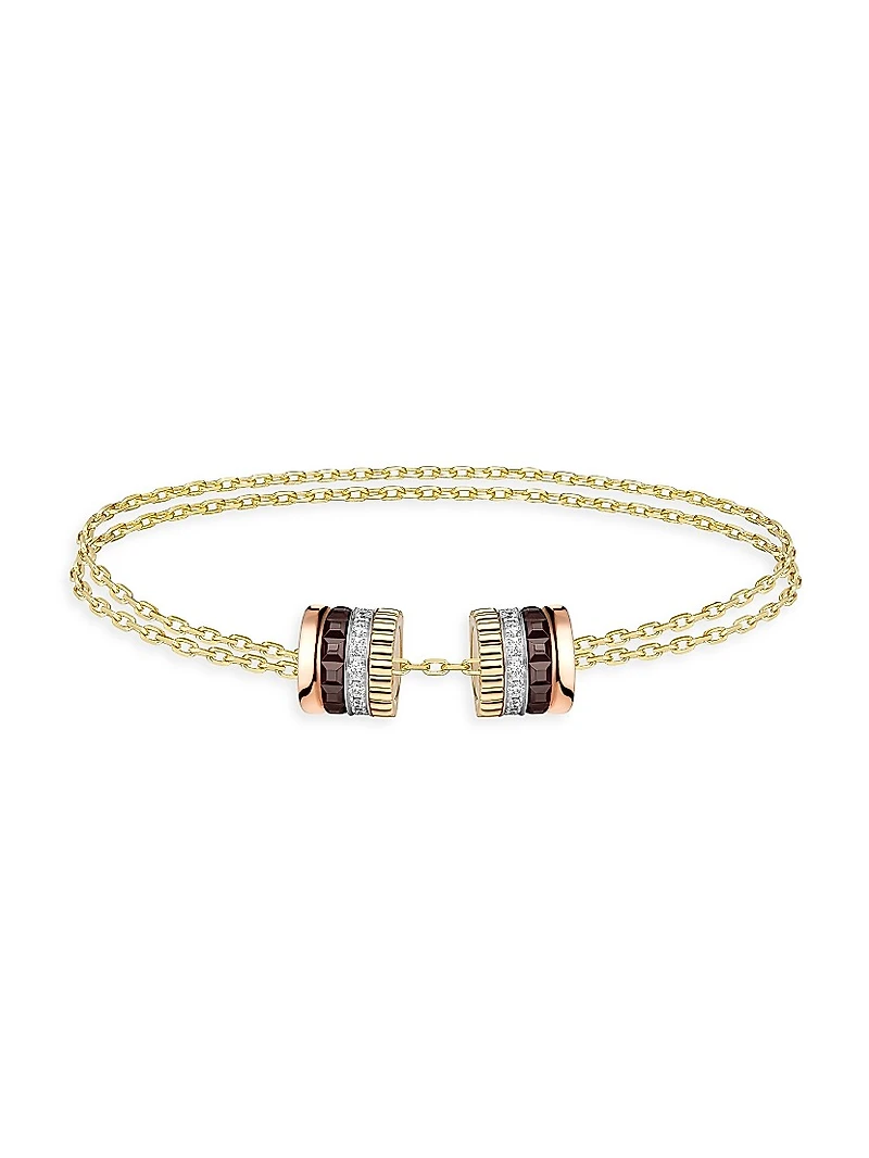 Quatre Classique Tri-Tone 18K Gold & 0.24 TCW Diamond Chain Bracelet