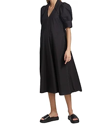 Cotton Poplin V-Neck Midi-Dress