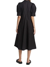 Cotton Poplin V-Neck Midi-Dress