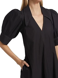 Cotton Poplin V-Neck Midi-Dress