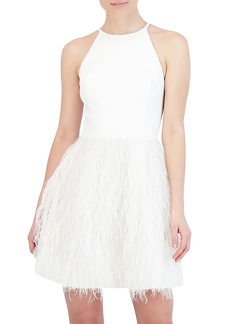 Sleeveless Faux-Feather Minidress