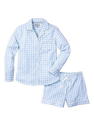 2-Piece Gingham Long-Sleeve Shirt & Shorts Set