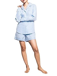 2-Piece Gingham Long-Sleeve Shirt & Shorts Set