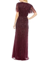 Embellished Tulle Wrap-Effect Column Gown