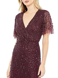 Embellished Tulle Wrap-Effect Column Gown