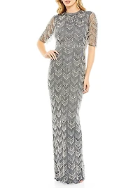 Beaded Fringe Column Gown