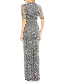 Beaded Fringe Column Gown