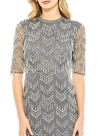 Beaded Fringe Column Gown