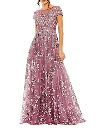 Beaded & Floral-Embroidered Gown