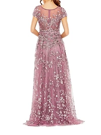 Beaded & Floral-Embroidered Gown