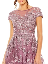 Beaded & Floral-Embroidered Gown