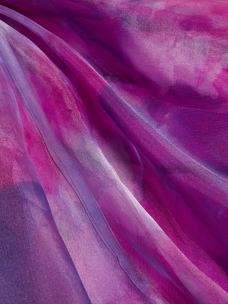 Printed Organza Strapless Gown