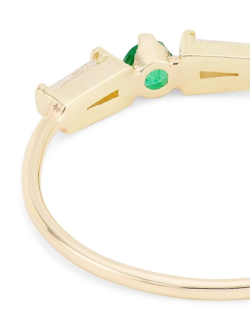 14K Yellow Gold, Emerald & Diamond Ring