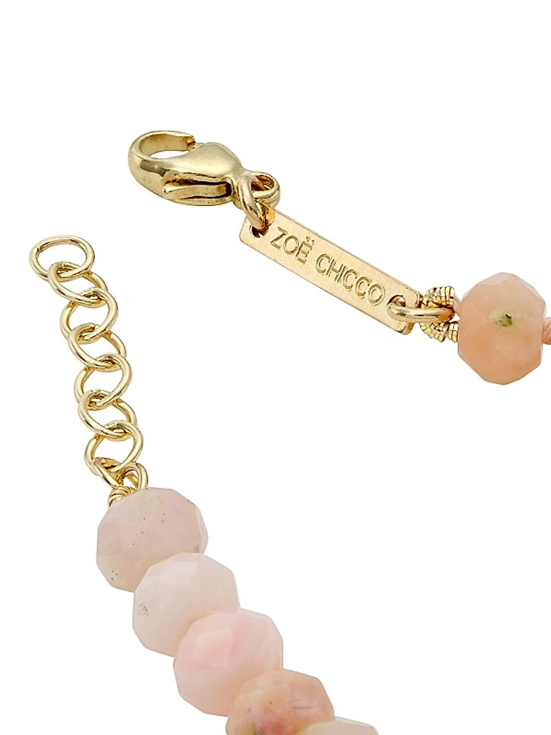 14K Yellow Gold, Pink Opal, & Diamond Beaded Bracelet