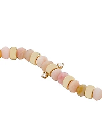 14K Yellow Gold, Pink Opal, & Diamond Beaded Bracelet