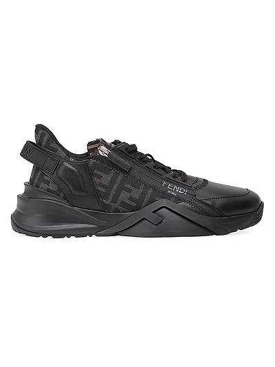 Flow Vitello Leather & Tonal Logo Jacquard Sneakers