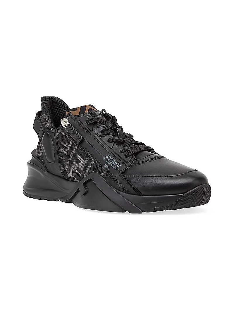 Flow Vitello Leather & Tonal Logo Jacquard Sneakers