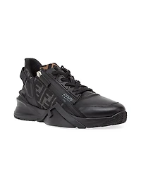 Flow Vitello Leather & Tonal Logo Jacquard Sneakers