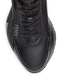 Flow Vitello Leather & Tonal Logo Jacquard Sneakers