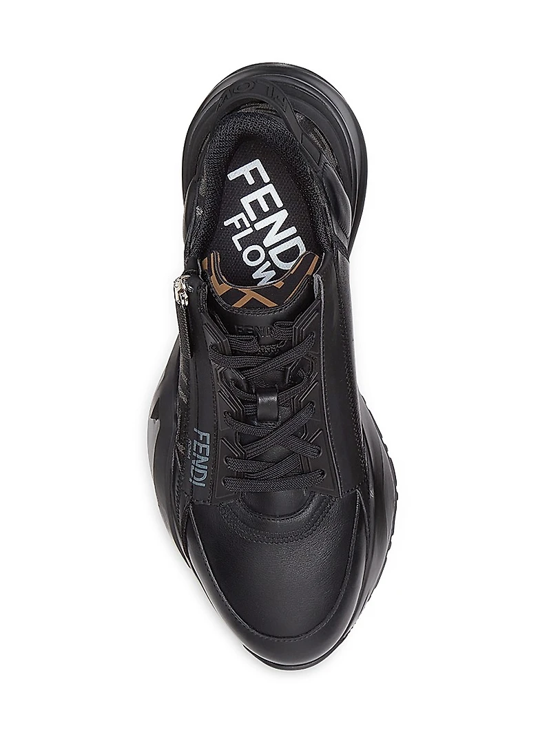Flow Vitello Leather & Tonal Logo Jacquard Sneakers