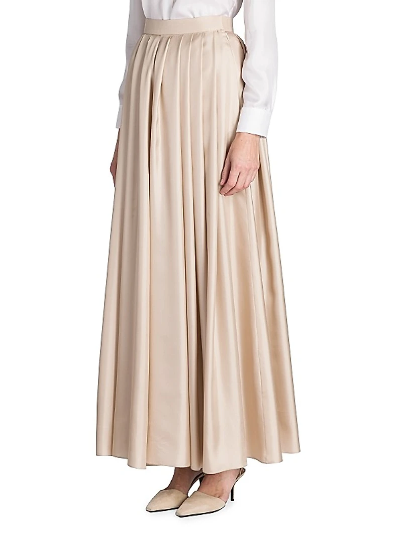 Silk Twill Pleated Maxi Skirt